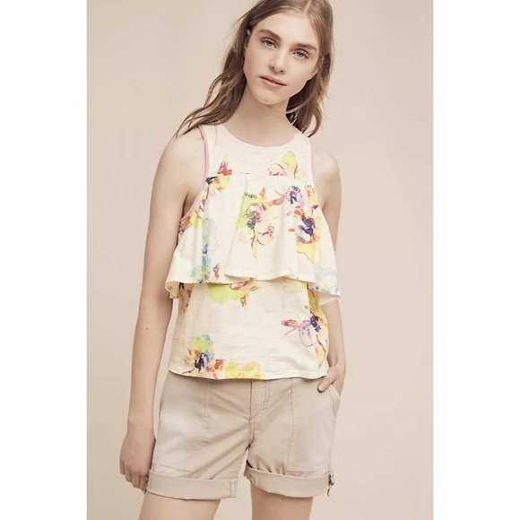 NWT!! Anthropologie MEADOW RUE Cantara Floral Knit Tiered Tank Top X-Small - Picture 1 of 15